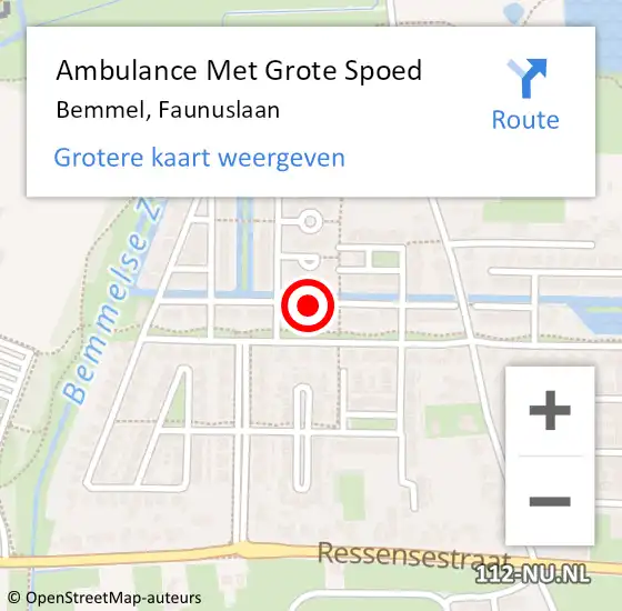 Locatie op kaart van de 112 melding: Ambulance Met Grote Spoed Naar Bemmel, Faunuslaan op 31 oktober 2019 15:49