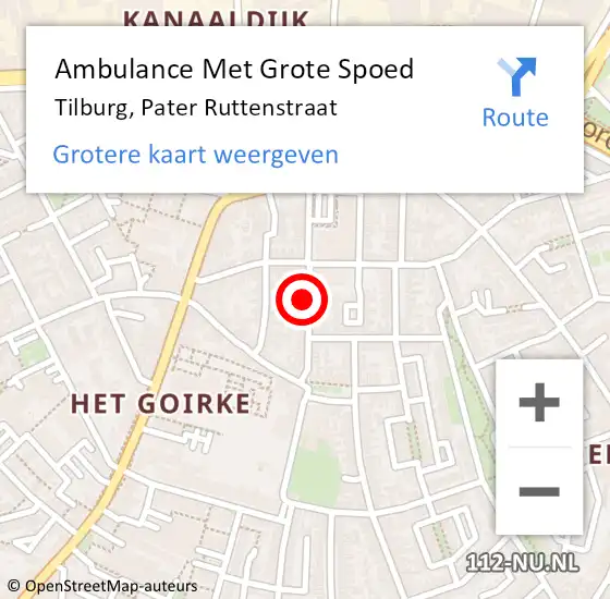 Locatie op kaart van de 112 melding: Ambulance Met Grote Spoed Naar Tilburg, Pater Ruttenstraat op 31 oktober 2019 16:56
