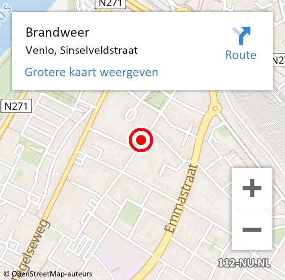 Locatie op kaart van de 112 melding: Brandweer Venlo, Sinselveldstraat op 31 oktober 2019 21:47