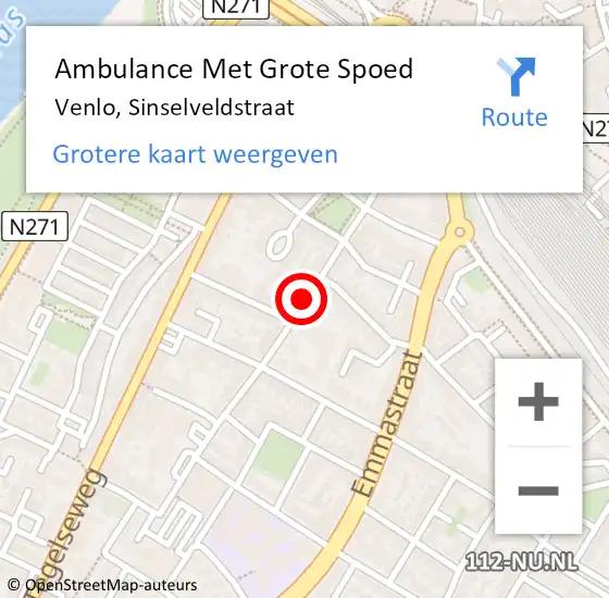 Locatie op kaart van de 112 melding: Ambulance Met Grote Spoed Naar Venlo, Sinselveldstraat op 31 oktober 2019 21:50