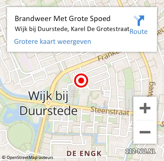 Locatie op kaart van de 112 melding: Brandweer Met Grote Spoed Naar Wijk bij Duurstede, Karel De Grotestraat op 31 oktober 2019 23:53