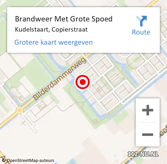 Locatie op kaart van de 112 melding: Brandweer Met Grote Spoed Naar Kudelstaart, Copierstraat op 1 november 2019 02:39