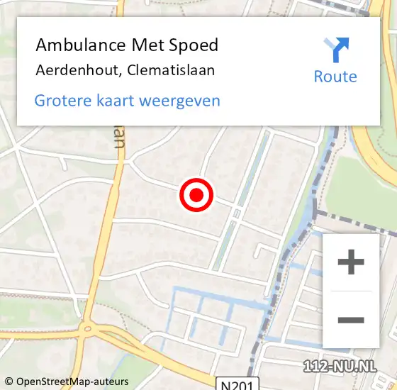 Locatie op kaart van de 112 melding: Ambulance Met Spoed Naar Aerdenhout, Clematislaan op 1 november 2019 06:39