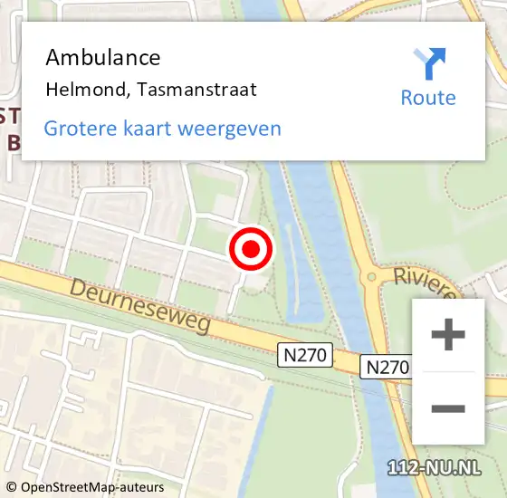 Locatie op kaart van de 112 melding: Ambulance Helmond, Tasmanstraat op 1 november 2019 07:03