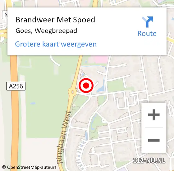 Locatie op kaart van de 112 melding: Brandweer Met Spoed Naar Goes, Weegbreepad op 1 november 2019 08:56