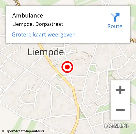 Locatie op kaart van de 112 melding: Ambulance Liempde, Dorpsstraat op 1 november 2019 09:39