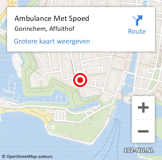 Locatie op kaart van de 112 melding: Ambulance Met Spoed Naar Gorinchem, Affuithof op 1 november 2019 10:13