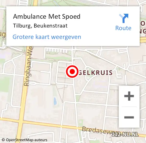 Locatie op kaart van de 112 melding: Ambulance Met Spoed Naar Tilburg, Beukenstraat op 1 november 2019 10:50