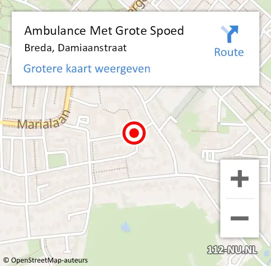 Locatie op kaart van de 112 melding: Ambulance Met Grote Spoed Naar Breda, Damiaanstraat op 1 november 2019 10:59