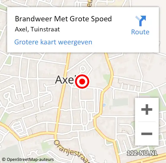 Locatie op kaart van de 112 melding: Brandweer Met Grote Spoed Naar Axel, Tuinstraat op 1 november 2019 12:52