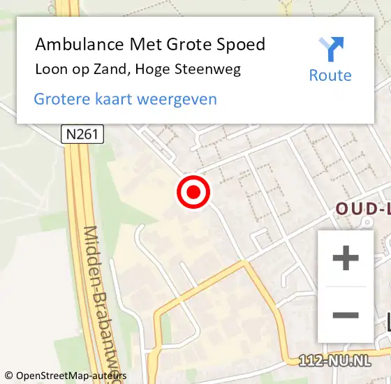 Locatie op kaart van de 112 melding: Ambulance Met Grote Spoed Naar Loon op Zand, Hoge Steenweg op 1 november 2019 13:01