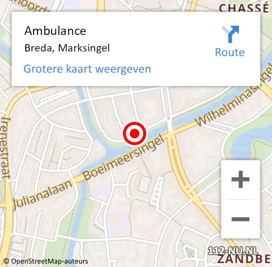 Locatie op kaart van de 112 melding: Ambulance Breda, Marksingel op 1 november 2019 13:07