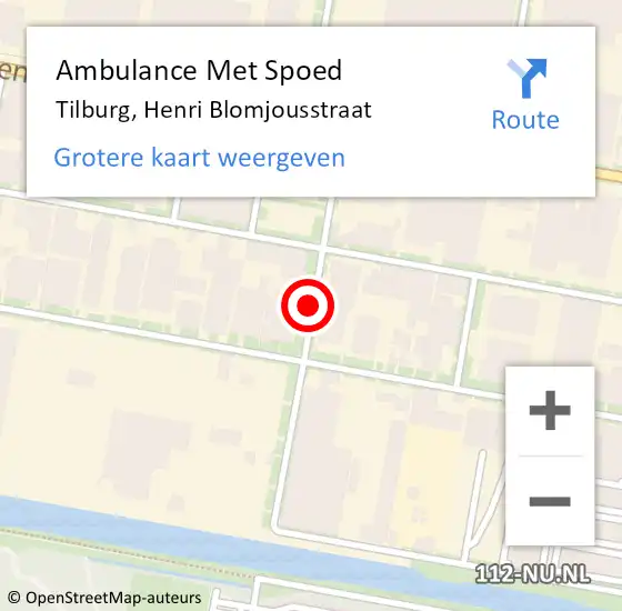 Locatie op kaart van de 112 melding: Ambulance Met Spoed Naar Tilburg, Henri Blomjousstraat op 1 november 2019 13:28