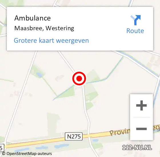 Locatie op kaart van de 112 melding: Ambulance Maasbree, Westering op 1 november 2019 13:30