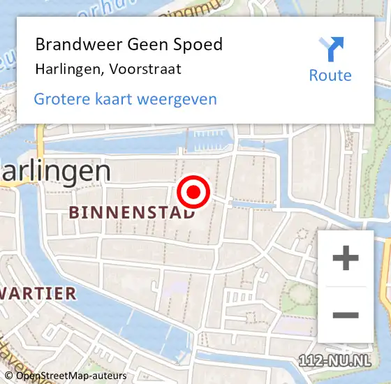 Locatie op kaart van de 112 melding: Brandweer Geen Spoed Naar Harlingen, Voorstraat op 1 november 2019 13:42