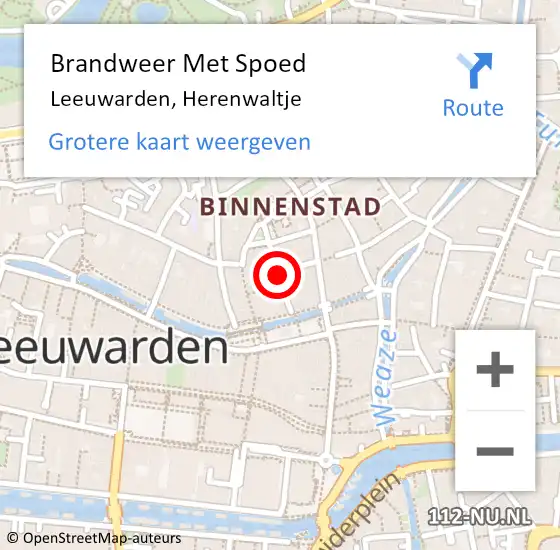 Locatie op kaart van de 112 melding: Brandweer Met Spoed Naar Leeuwarden, Herenwaltje op 1 november 2019 14:15