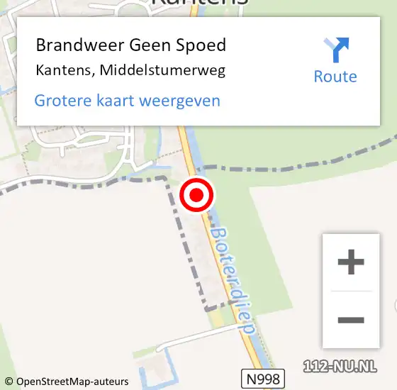 Locatie op kaart van de 112 melding: Brandweer Geen Spoed Naar Kantens, Middelstumerweg op 1 november 2019 15:06