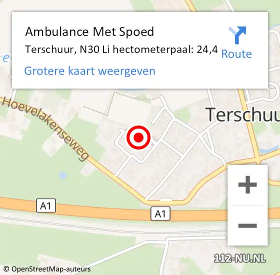 Locatie op kaart van de 112 melding: Ambulance Met Spoed Naar Terschuur, N30 Li hectometerpaal: 24,4 op 1 november 2019 15:49