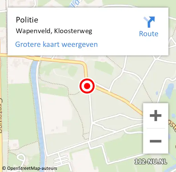 Locatie op kaart van de 112 melding: Politie Wapenveld, Kloosterweg op 1 november 2019 16:36