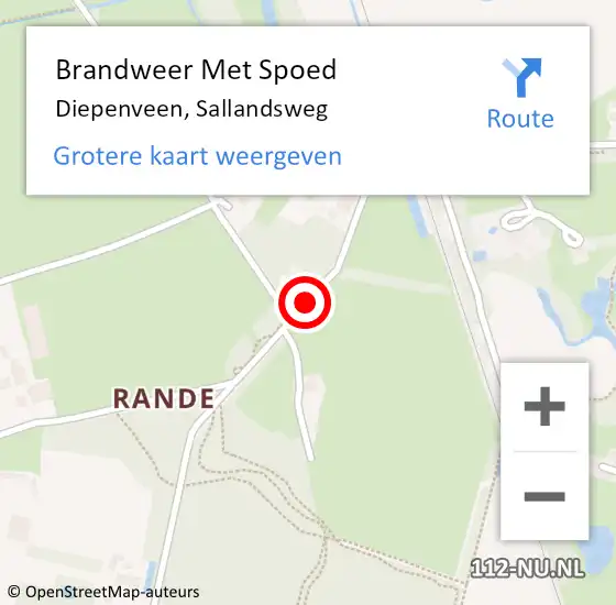 Locatie op kaart van de 112 melding: Brandweer Met Spoed Naar Diepenveen, Sallandsweg op 1 november 2019 17:39