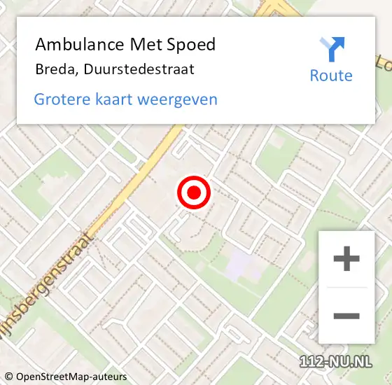 Locatie op kaart van de 112 melding: Ambulance Met Spoed Naar Breda, Duurstedestraat op 1 november 2019 18:01