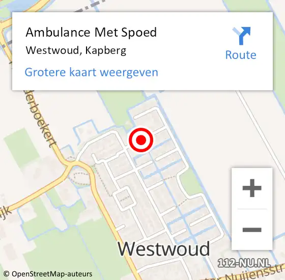 Locatie op kaart van de 112 melding: Ambulance Met Spoed Naar Westwoud, Kapberg op 1 november 2019 19:47