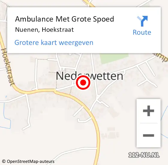 Locatie op kaart van de 112 melding: Ambulance Met Grote Spoed Naar Nuenen, Hoekstraat op 1 november 2019 19:56