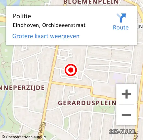 Locatie op kaart van de 112 melding: Politie Eindhoven, Orchideeenstraat op 1 november 2019 22:05