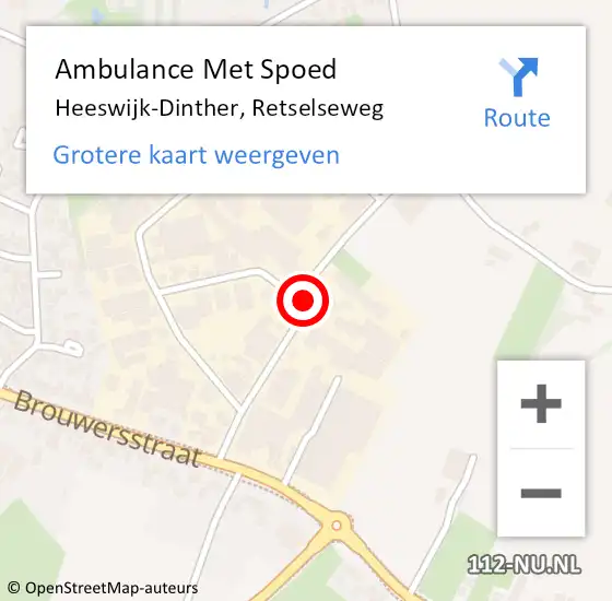 Locatie op kaart van de 112 melding: Ambulance Met Spoed Naar Heeswijk-Dinther, Retselseweg op 2 november 2019 01:26