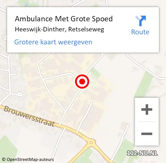 Locatie op kaart van de 112 melding: Ambulance Met Grote Spoed Naar Heeswijk-Dinther, Retselseweg op 2 november 2019 01:29