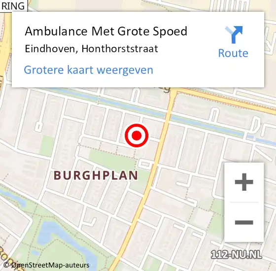 Locatie op kaart van de 112 melding: Ambulance Met Grote Spoed Naar Eindhoven, Honthorststraat op 2 november 2019 01:38
