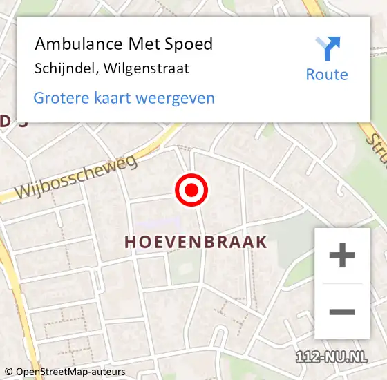 Locatie op kaart van de 112 melding: Ambulance Met Spoed Naar Schijndel, Wilgenstraat op 2 november 2019 02:23