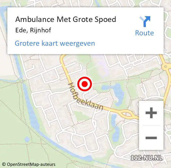 Locatie op kaart van de 112 melding: Ambulance Met Grote Spoed Naar Ede, Rijnhof op 2 november 2019 05:09