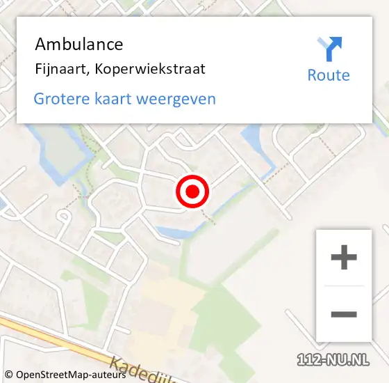 Locatie op kaart van de 112 melding: Ambulance Fijnaart, Koperwiekstraat op 18 april 2014 13:48