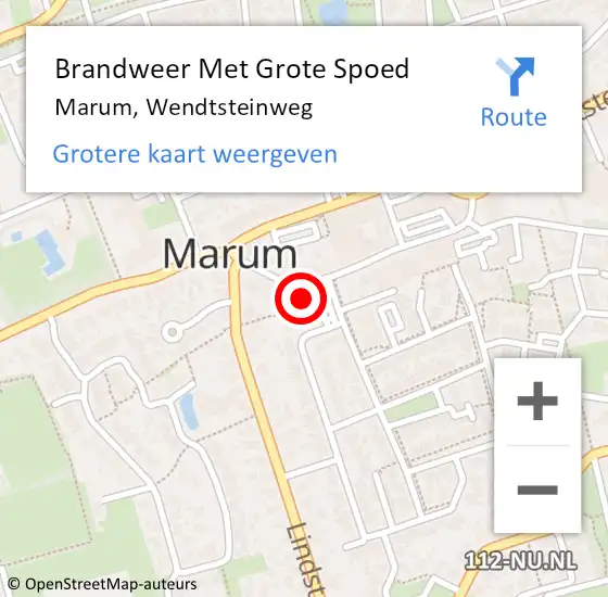 Locatie op kaart van de 112 melding: Brandweer Met Grote Spoed Naar Marum, Wendtsteinweg op 18 april 2014 13:57