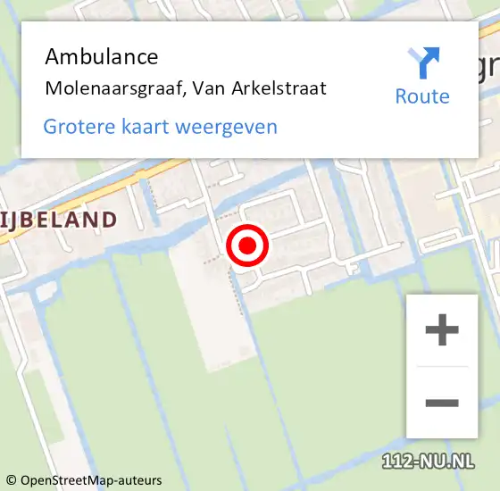 Locatie op kaart van de 112 melding: Ambulance Molenaarsgraaf, Van Arkelstraat op 2 november 2019 10:49