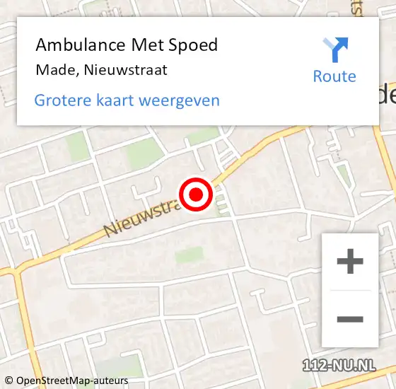 Locatie op kaart van de 112 melding: Ambulance Met Spoed Naar Made, Nieuwstraat op 2 november 2019 10:57