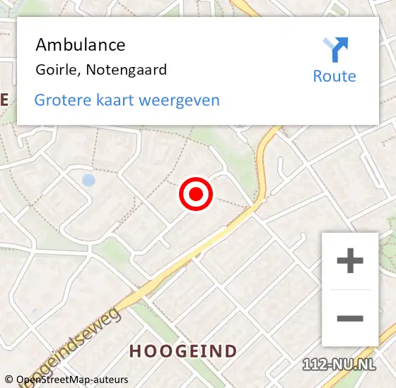 Locatie op kaart van de 112 melding: Ambulance Goirle, Notengaard op 2 november 2019 11:10