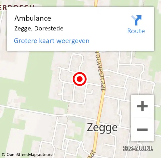 Locatie op kaart van de 112 melding: Ambulance Zegge, Dorestede op 2 november 2019 11:48