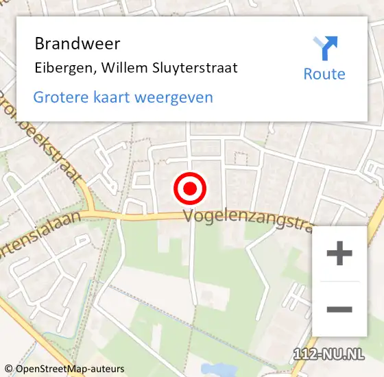 Locatie op kaart van de 112 melding: Brandweer Eibergen, Willem Sluyterstraat op 2 november 2019 12:11