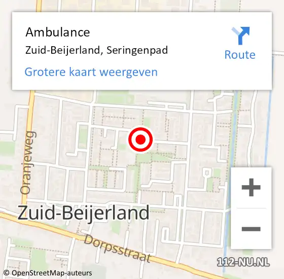 Locatie op kaart van de 112 melding: Ambulance Zuid-Beijerland, Seringenpad op 2 november 2019 14:10