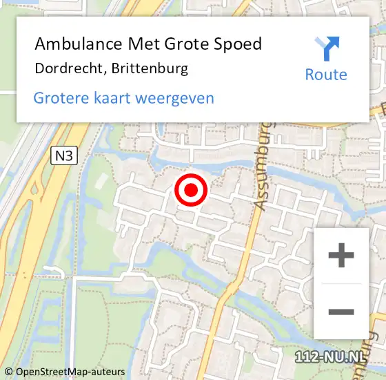 Locatie op kaart van de 112 melding: Ambulance Met Grote Spoed Naar Dordrecht, Brittenburg op 2 november 2019 15:10