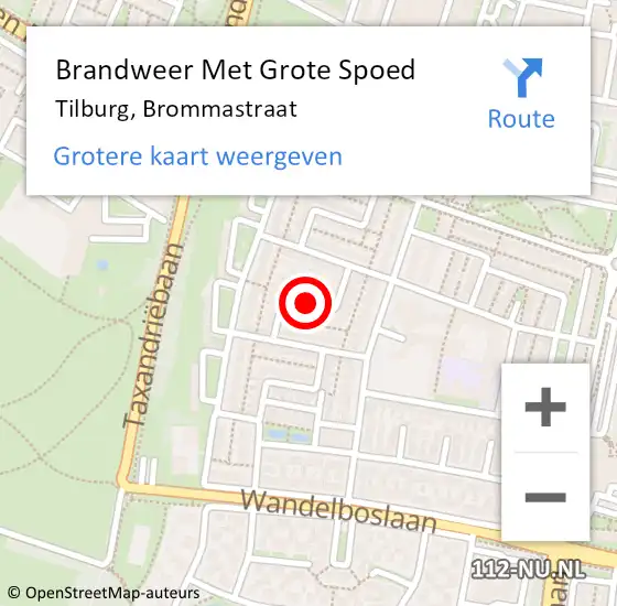 Locatie op kaart van de 112 melding: Brandweer Met Grote Spoed Naar Tilburg, Brommastraat op 2 november 2019 15:58