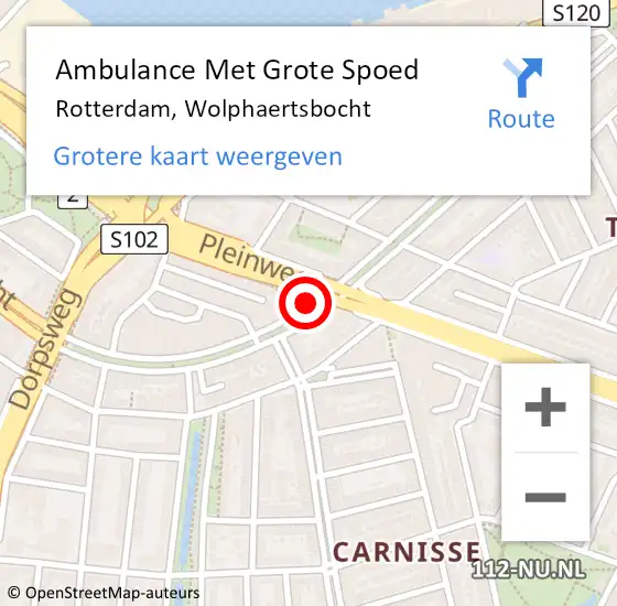 Locatie op kaart van de 112 melding: Ambulance Met Grote Spoed Naar Rotterdam, Wolphaertsbocht op 2 november 2019 16:53