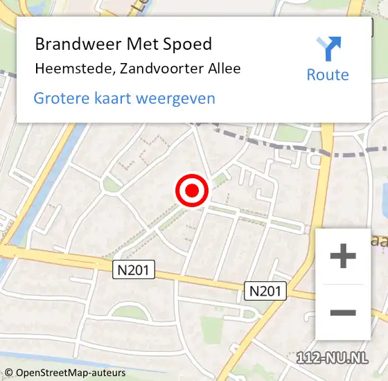 Locatie op kaart van de 112 melding: Brandweer Met Spoed Naar Heemstede, Zandvoorter Allee op 2 november 2019 17:31