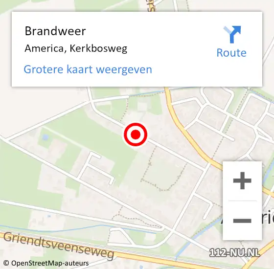 Locatie op kaart van de 112 melding: Brandweer America, Kerkbosweg op 2 november 2019 19:34