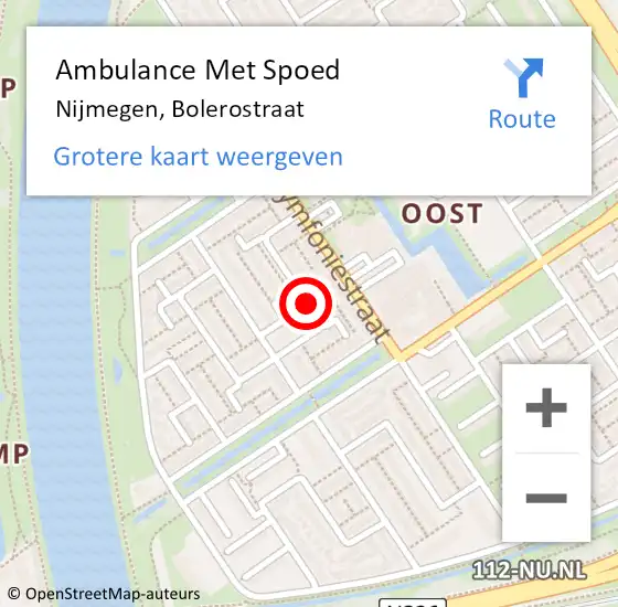 Locatie op kaart van de 112 melding: Ambulance Met Spoed Naar Nijmegen, Bolerostraat op 2 november 2019 22:57