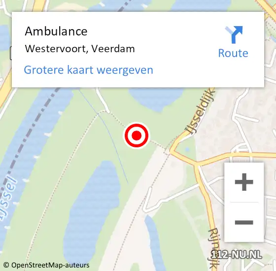 Locatie op kaart van de 112 melding: Ambulance Westervoort, Veerdam op 3 november 2019 00:45