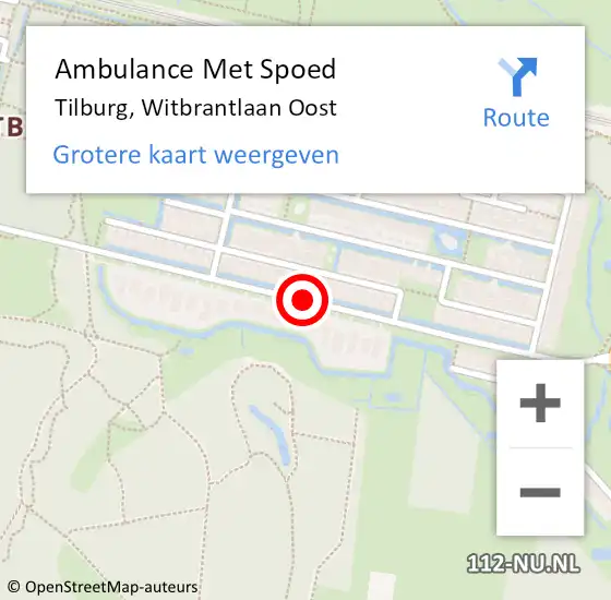 Locatie op kaart van de 112 melding: Ambulance Met Spoed Naar Tilburg, Witbrantlaan Oost op 3 november 2019 02:24