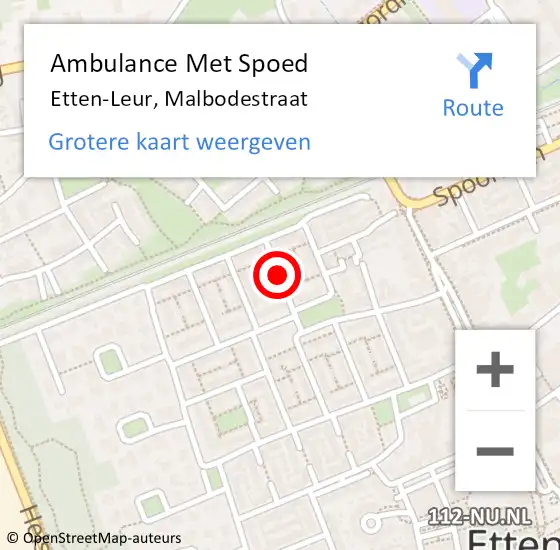 Locatie op kaart van de 112 melding: Ambulance Met Spoed Naar Etten-Leur, Malbodestraat op 3 november 2019 06:10